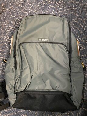 K-Way Men's Gray and Black Backpack with Orange Accents